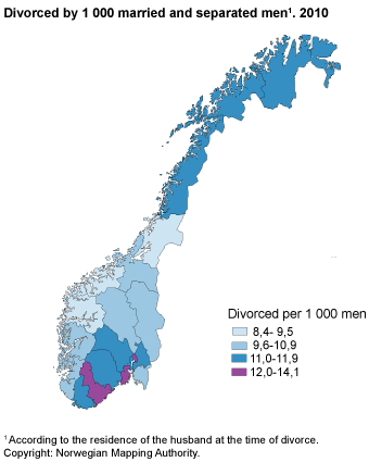 Divorced per 1 000 married and separated men. 2010