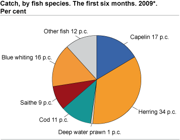 Catch, by fish species. The first six months. 2009*. Per cent