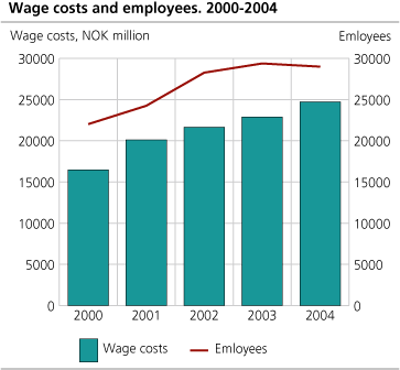 Wage costs and emloyees. 2000-2004