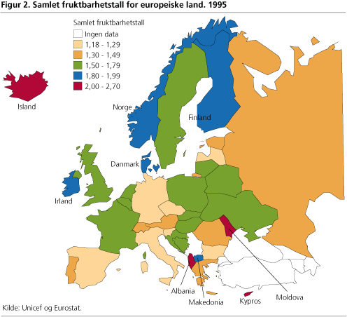 Samlet fruktbarhetstall for europeiske land. 2005