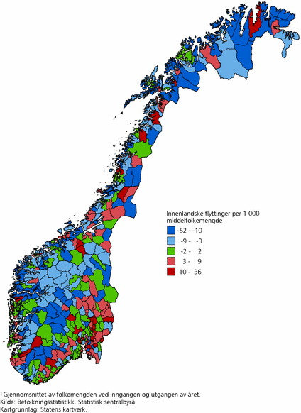Figur 16. Innenlands nettoinnflytting per 1 000 middelfolkemengde1. 2008