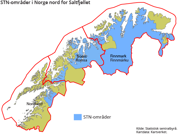 STN-områder i Norge nord for Saltfjellet