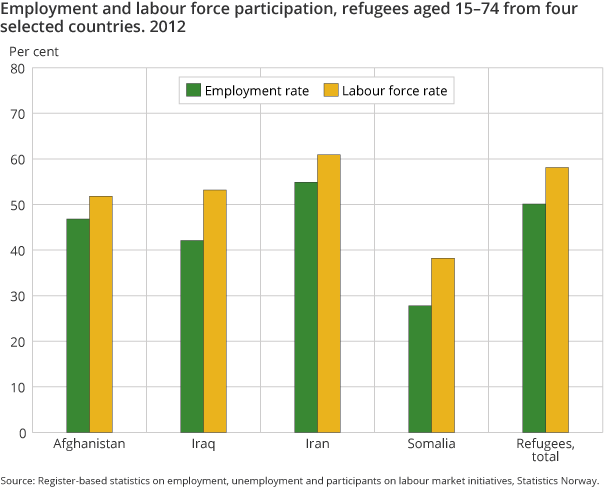 Figure 1. Employment and labour force participation, refugees aged 15–74 from four selected countries. 2012