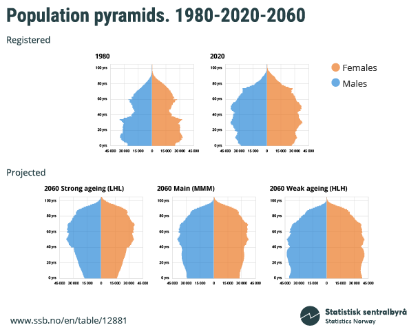 Figure 2. Population pyramids. 1980-2020-2060