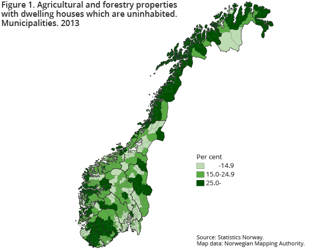 Figure 1. Agricultural and forestry properties with dwelling houses which are uninhabited. Municipalities. 2013