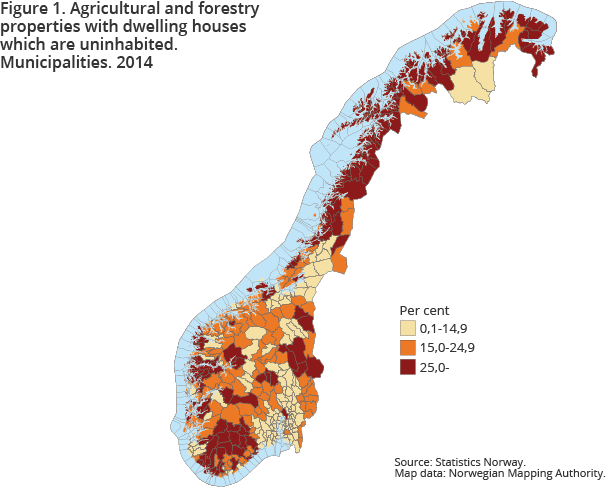 Figure 1. Agricultural and forestry properties with dwelling houses which are uninhabited. Municipalities. 2014