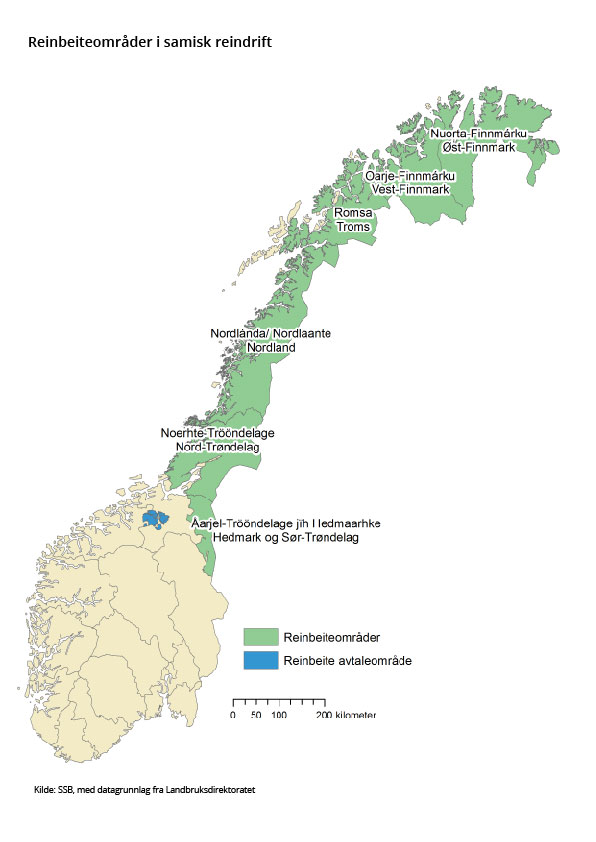 Figur 1. Reinbeiteområder i samisk reindrift